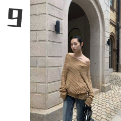 [9hour]法式慵懒气质针织衫女 2025秋季不规则宽松蝙蝠袖上衣1063
