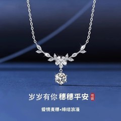 999 スターリングシルバーフラワー小麦耳ネックレス女性の森スタイルイン花枝月桂樹ライト高級鎖骨チェーンガールフレンドと親友へのギフト