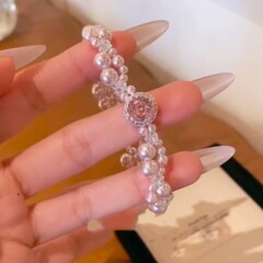 法式轻奢粉玫瑰烟花珍珠手链精致甜美小众设计高级感新款手饰品