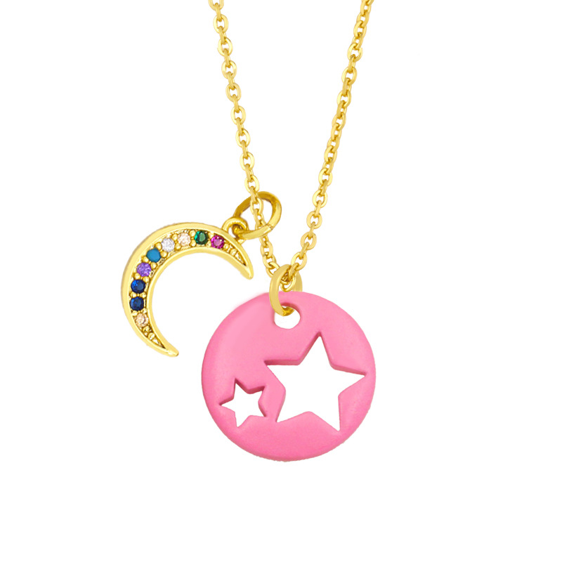 Cross-border European And American Simple And Short Dripping Oil Hollow Pentagram Moon Necklace Fashion Personality Clavicle Necklace Nky83 display picture 12