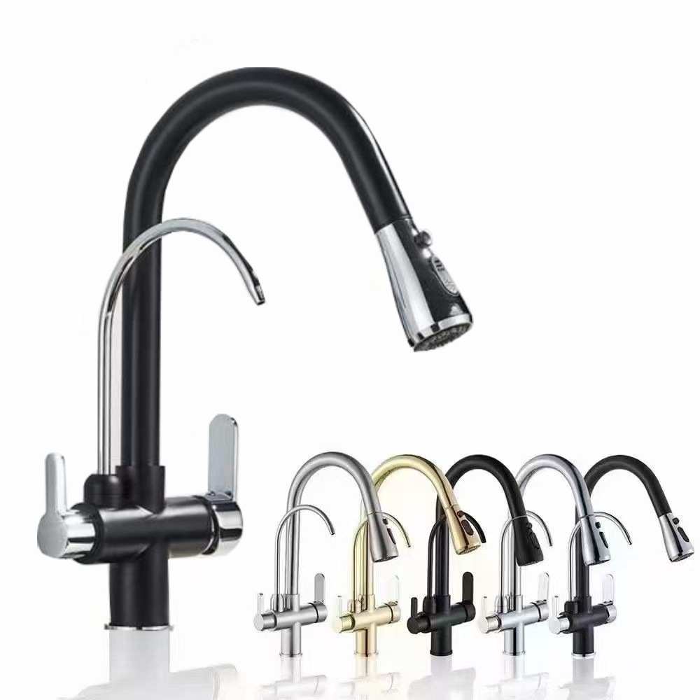 Grifo Extraíble de Cocina para Agua Potable de Cobre, Agua Fría y Caliente 3 en 1, para Fregadero