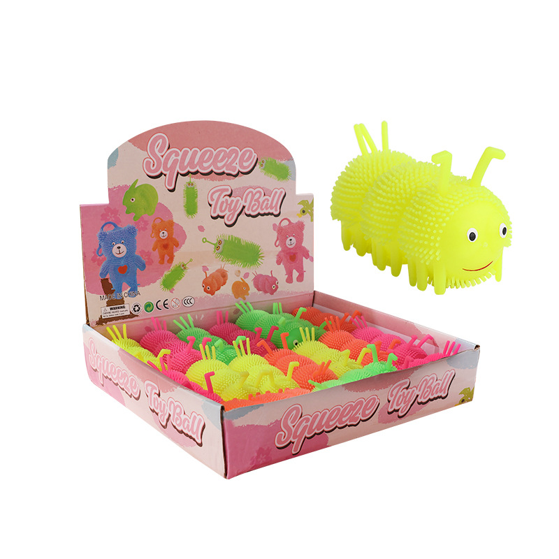 Venta caliente Caterpillar bola elástica luminosa Bola de ventilación de flash Luminoso puesto de juguete suministro de plaza de mercado nocturno