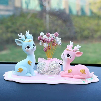 Car ornaments — Goddess car accessories ornaments - color-small-fairy-deer-pink-white-diamond-star-pink-antler-pad-glue