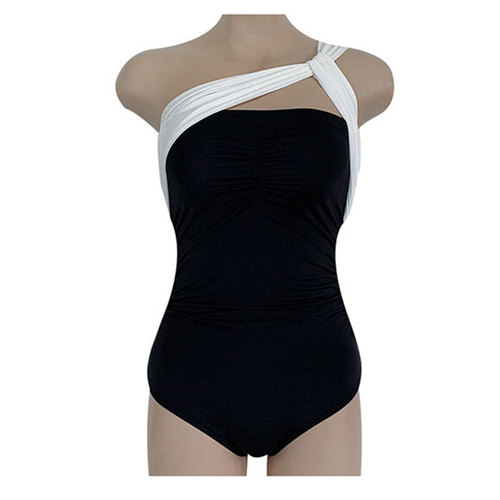 Conservative one-piece swimsuit for women, halter-style, small bust, shaping, sexy, simple, covers the stomach, slimming, Korean women's swimsuit