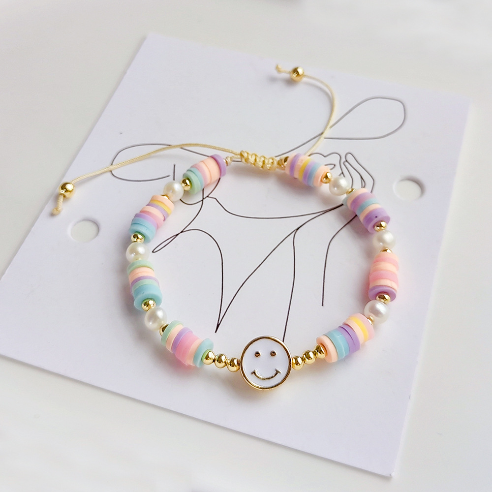 Smile Face Pattern Women'S Gender Cartoon Style Smile Face Freshwater Pearl Soft Clay Knitting Women's Bracelets
