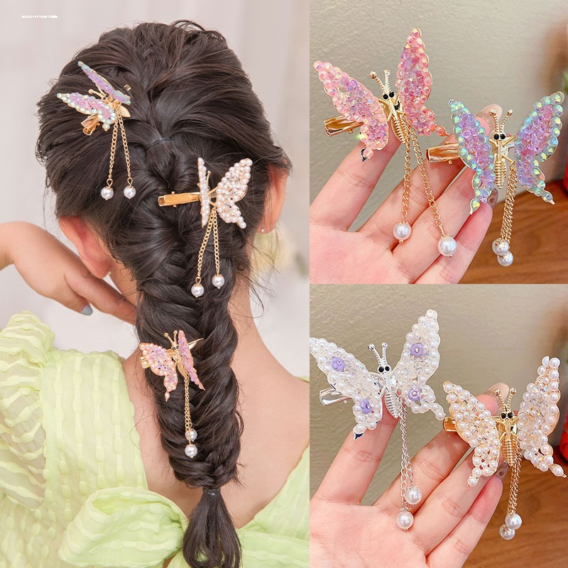 Girl's Wind-moving Butterfly Hairpin Women's Hair Accessories Bangs Side Clip Internet Red Same Style Pearl Diamond Hairpin