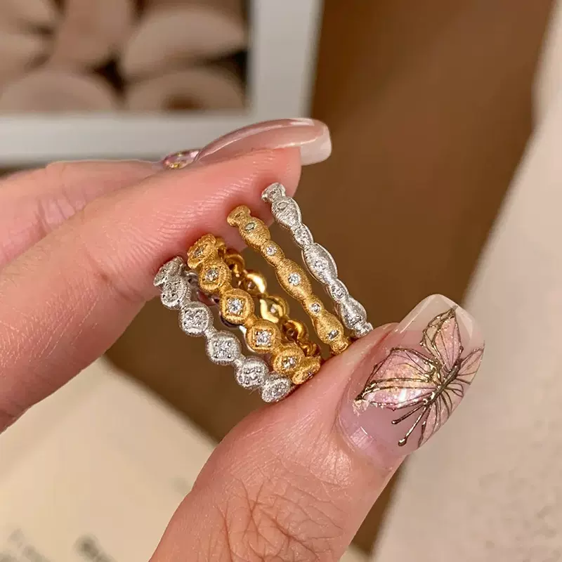 小红书爆款中古简约高级感拉丝锆石戒指小众设计时尚叠戴戒子指环