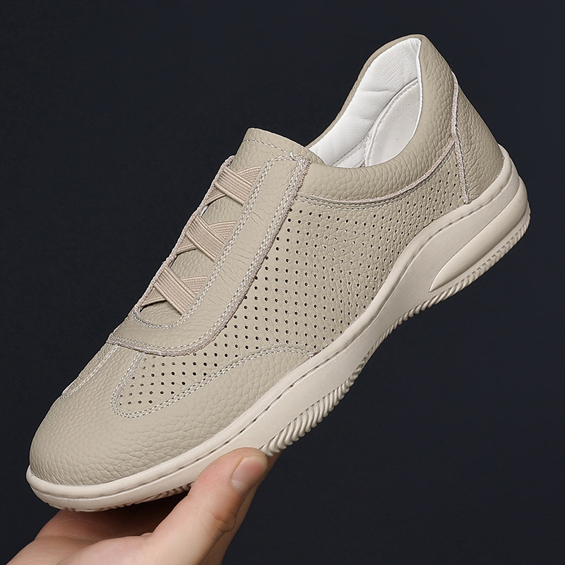 Sandalias de hombre transpirables de verano de piel de vaca de primera capa, zapatos casuales de un pedal para hombre huecos de cuero, zapatos de hombre, zapatos