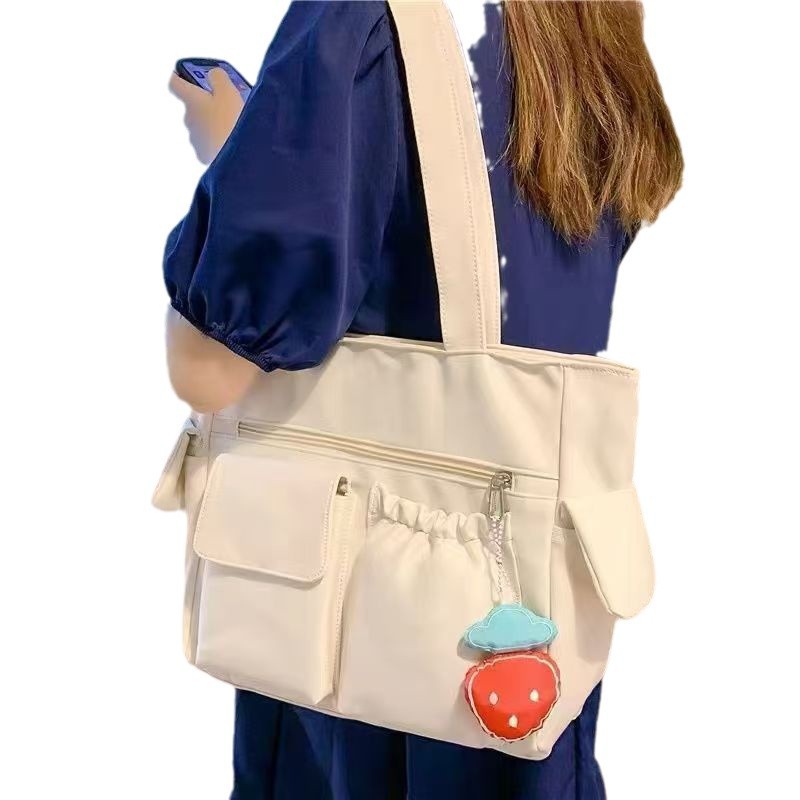 Solid Color Simple Versatile Bag Handbag College Student Class Commuting Shoulder Bag Large Capacity Tote Bag