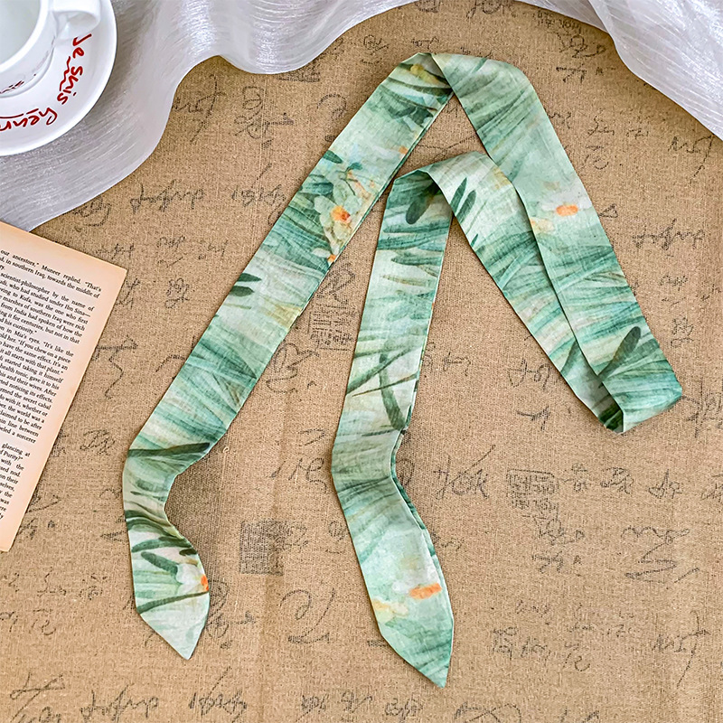 Pañuelo de seda de tira larga, sentido avanzado, nuevo cinturón de bufanda decorativa multifuncional, cinturón para el cabello de estilo nacional, pañuelo en la cabeza, bolso para atar el cabello, serpentina
