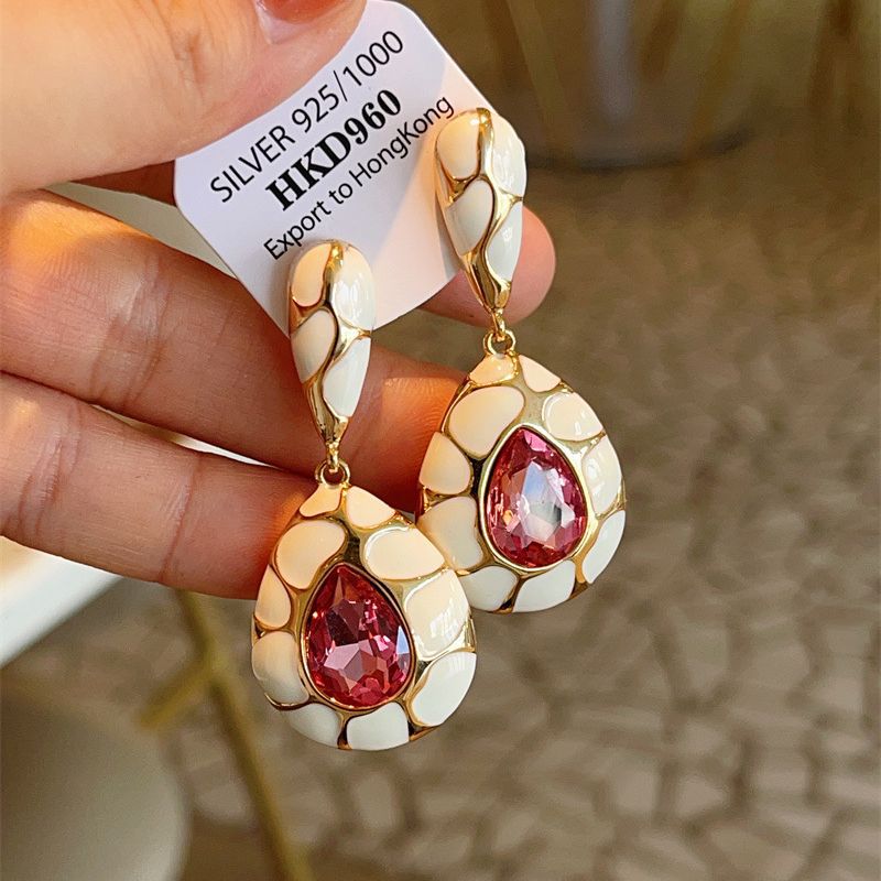 Zircon Inlay Material 1 Pair Retro Water Droplets Plating Inlay Copper Zircon Drop Earrings