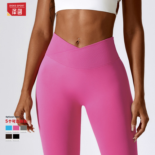 Zechuang European and American peach hip-lifting seamless yoga pants cross high-waist tights running sports fitness pants 4596