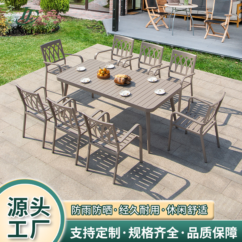 Customized Factory Aluminum Alloy Outdoor Leisure Dining Table Courtyard Restaurant High-End Pure Aluminum Leisure Dining Table and Chair Set Combination