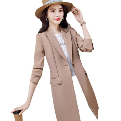 时尚西装外套女春秋2022韩版新款设计感中长款气质修身西服大衣潮