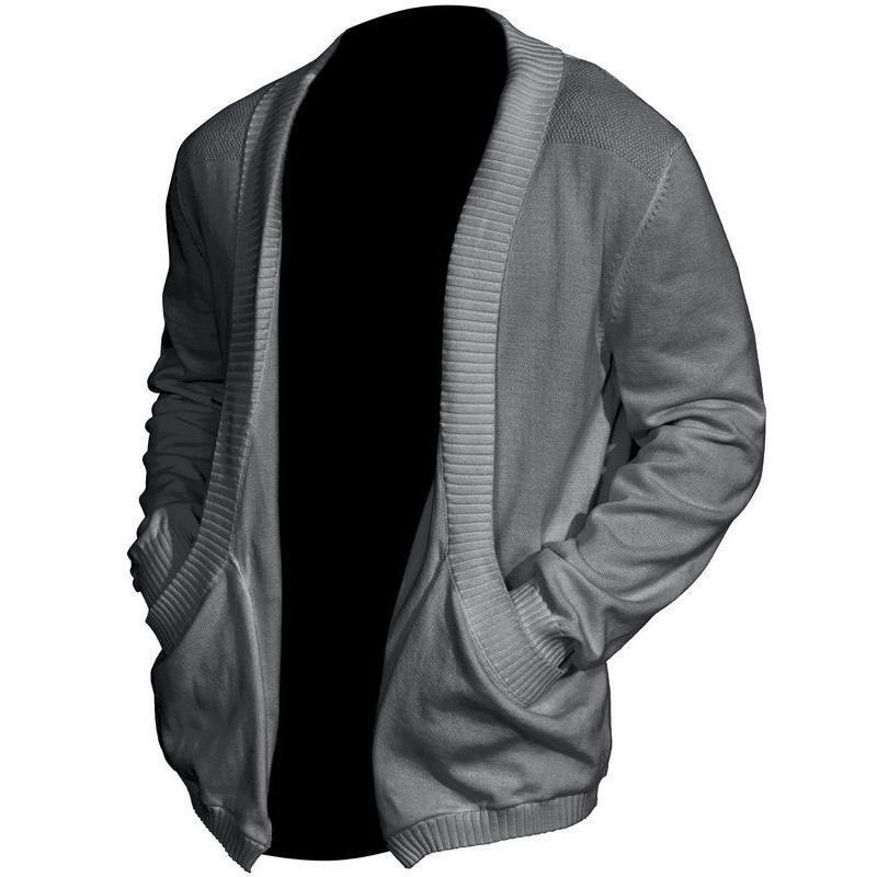 跨境Men's Solid Pocket Shawl Collar Knitted Cardigan Loose|undefined