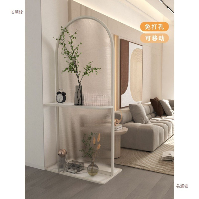 Lw0 Cream Style Entrance Sofa Changhong Glass Curved Partition Shelf Entry Living Room Entrance Screen Removable