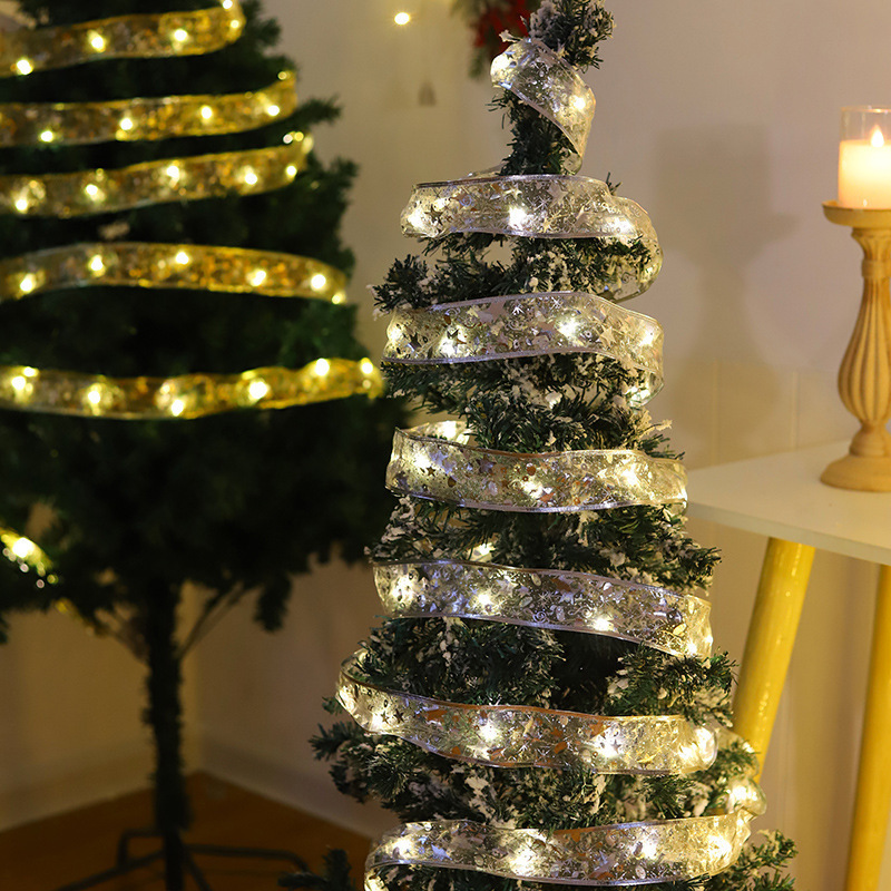 クロスボーダー新品LED銅線サテンストリングクリスマスリボンライトリボンリボンリボンライトクリスマスツリー装飾ライト|undefined