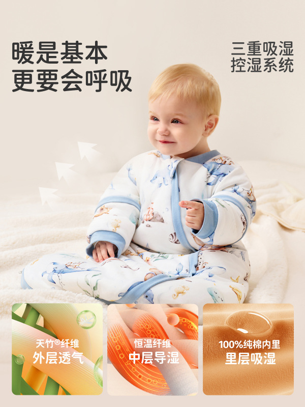 婧麒{暖姜}婴儿睡袋春秋冬款恒温宝宝睡袋新生一体防踢被四季通用|undefined