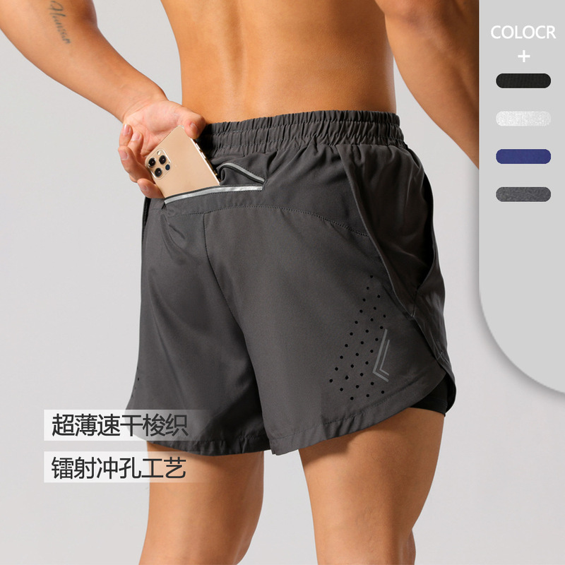Men's Summer Sports Shorts Cross-Border Double-Layer Running Training Shorts Quick-Drying Basketball Anti-Chafing Design Elastic Trendy