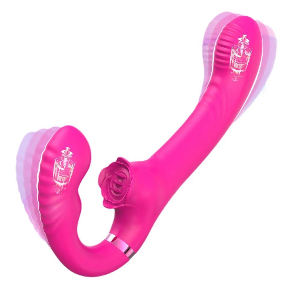 Women's double-headed vibrator wireless remote control tongue licking and beating massage stick female masturbation adult sex products