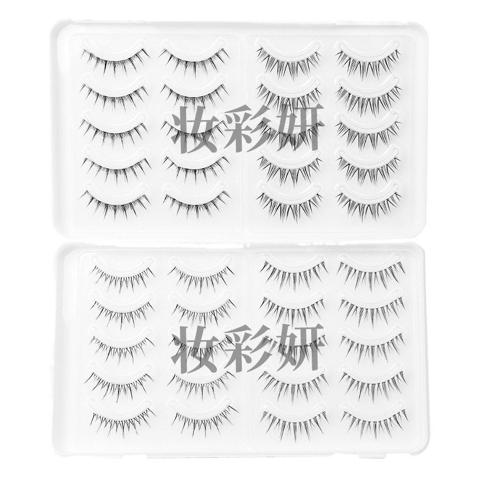 20 pares de pestañas con tallos ultrafinos transparentes, maquillaje tailandés desordenado, grupo de chicas, diablita, ojos de manga, pestañas postizas de tira completa de aspecto natural