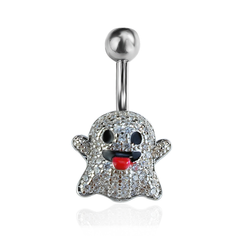 Piercing all'ombelico con diamante a forma di fantasma in argento sterling S925 di Luo Yi Ou, piercing transfrontaliero europeo e americano_voghion.com