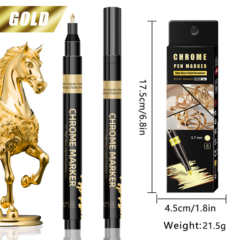 Galvanoplastia metálica modelo de pluma de espejo de pintura de color de pintura de color de pluma de pintura de cromo impermeable de secado rápido de resaltado de pluma de marca