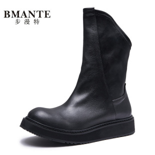 Autumn and Winter Fashionable Dark Cowhide Men's Boots Sleeve Fashion Boots Lightweight Thick-soled Martin Boots Men's Motorcycle Boots