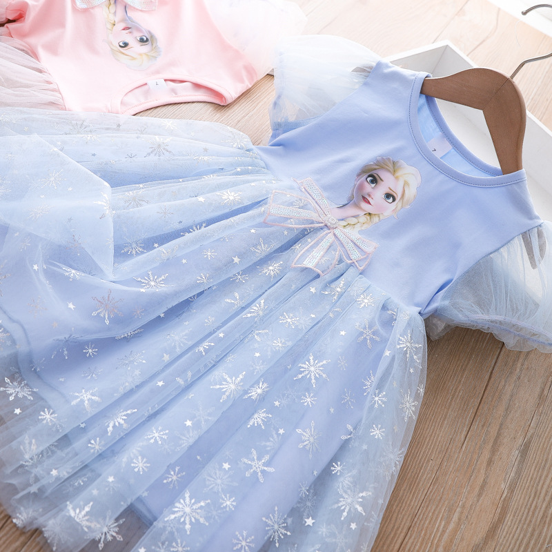 Girls' summer dress 2022 new snow and ice exotic short sleeve Princess Aisha skirt children's mesh puffy skirt
