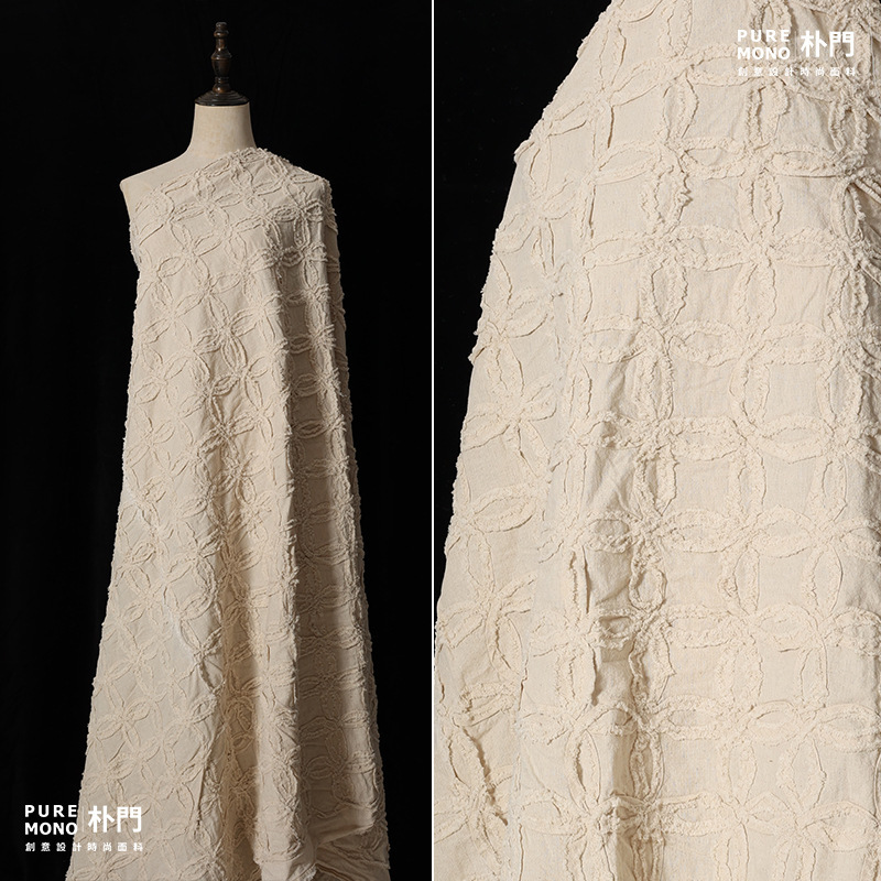 Manufacturer Supplies Three-Dimensional Geometric Embroidered Ramie Fabric, Embroidered Dresses, Shirts, Suits, Cotton and Linen Fabrics