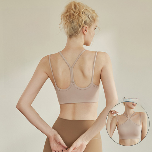 Seamless Sports Bra for Women: Cross-Border European & American Style, Strappy Design, Back-Supporting Yoga and Pilates Wear with Padded Cup