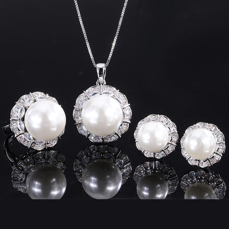 Zhuang Sheng joyería con incrustaciones blanco rebordear estilo coreano hecho a mano anillo de diamante pendientes traje 16 mm12mm