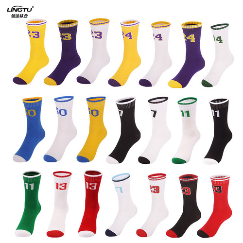 Thin children's high-top basketball socks for students, middle-aged and middle-aged children's football star numbers socks performance socks for boys sports socks wholesale