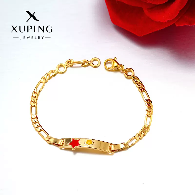 旭平铜合金镀24k金色 几何方牌五角星滴油系列龙虾扣儿童手链批发