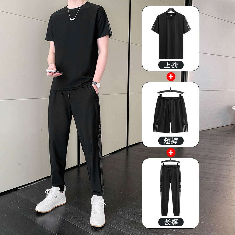 Nuevo conjunto de hielo de dos piezas, camiseta de tamaño grande, pantalones cortos deportivos para hombres, camiseta de hombre, pantalones largos para hombres, mangas cortas para hombres