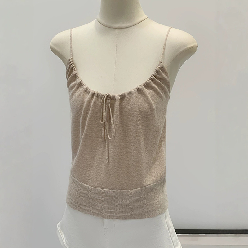 Korean Style U-Neck Spaghetti Strap Camisole for Women 2026 New Summer Slim Fit Waist-Cinching Short Sleeveless Top