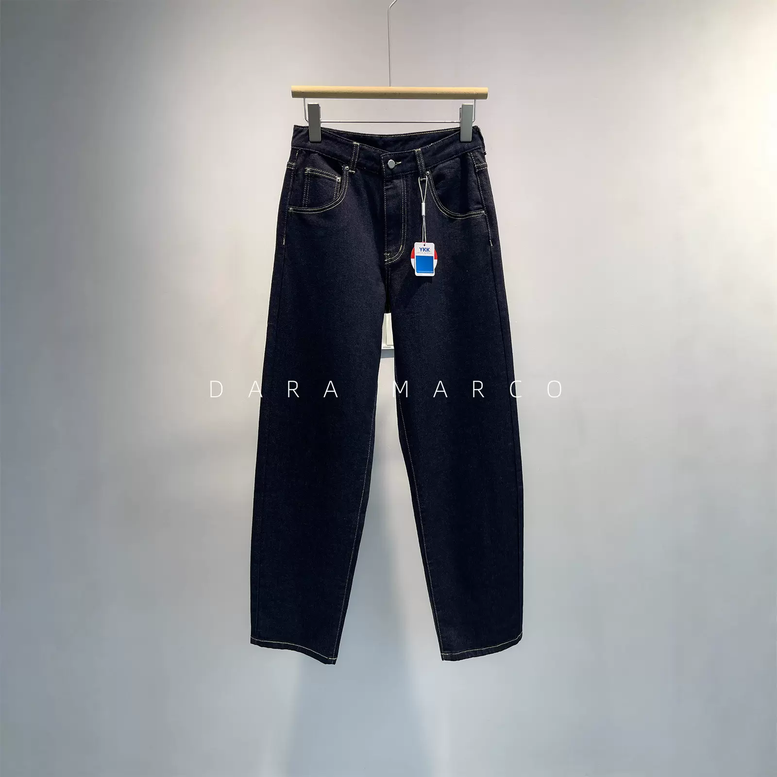 JN家深牛仔明线直筒微廓形及地牛仔裤女香蕉裤JU遮肉显瘦显腿长秋