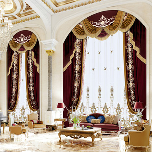 High-end luxury European style French flannel curtain living room American embroidery curtain Villa duplex building curtain fixed width