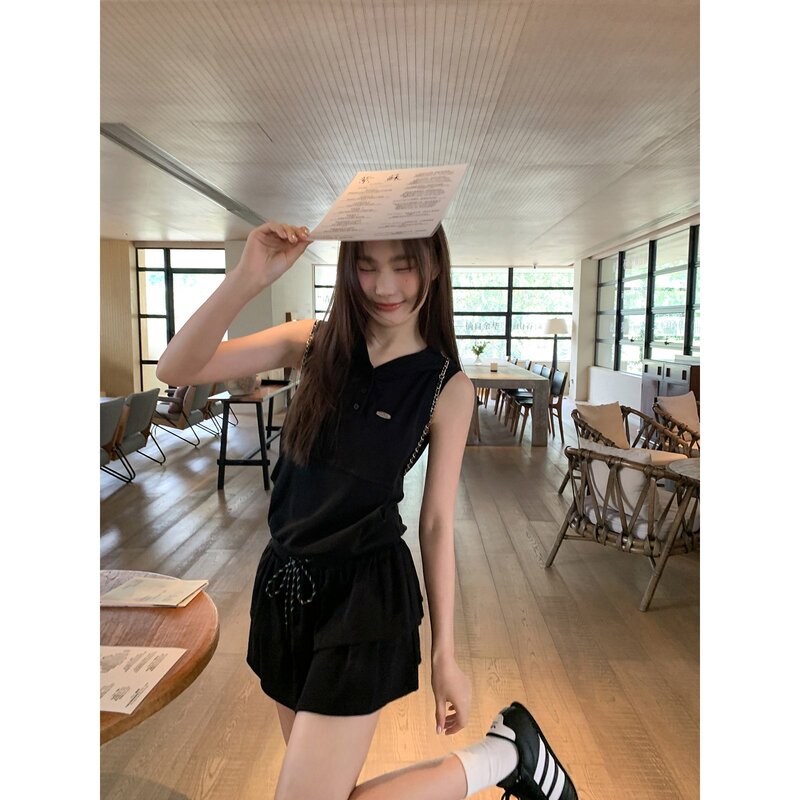 Hello Canon Korean Style Hooded Collar Sleeveless Dress Women's Summer 2025 New Style Petite Waist-Cinching Elegant Short Skirt