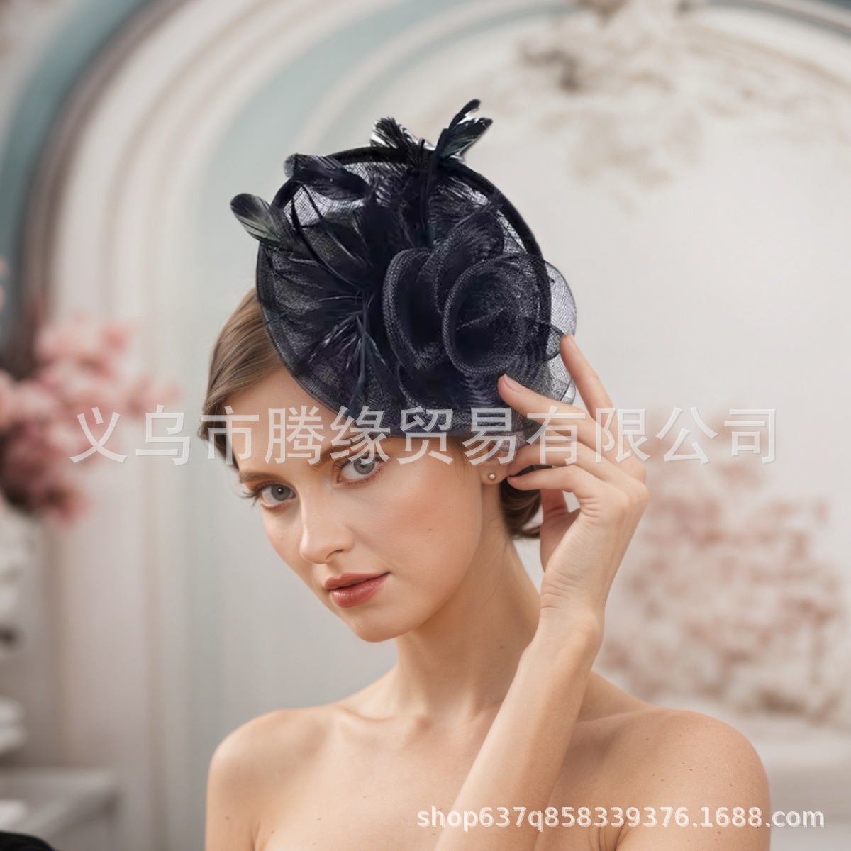 Amazon European and American Linen Feather Hat Bridal Wedding Dress Headdress Party Ball Hairpin Hair Hoop Horse Racing Festival Hair Accessories