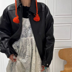真皮绵羊皮荔枝纹2025秋冬新款气质飞行夹克机车服休闲皮衣外套女