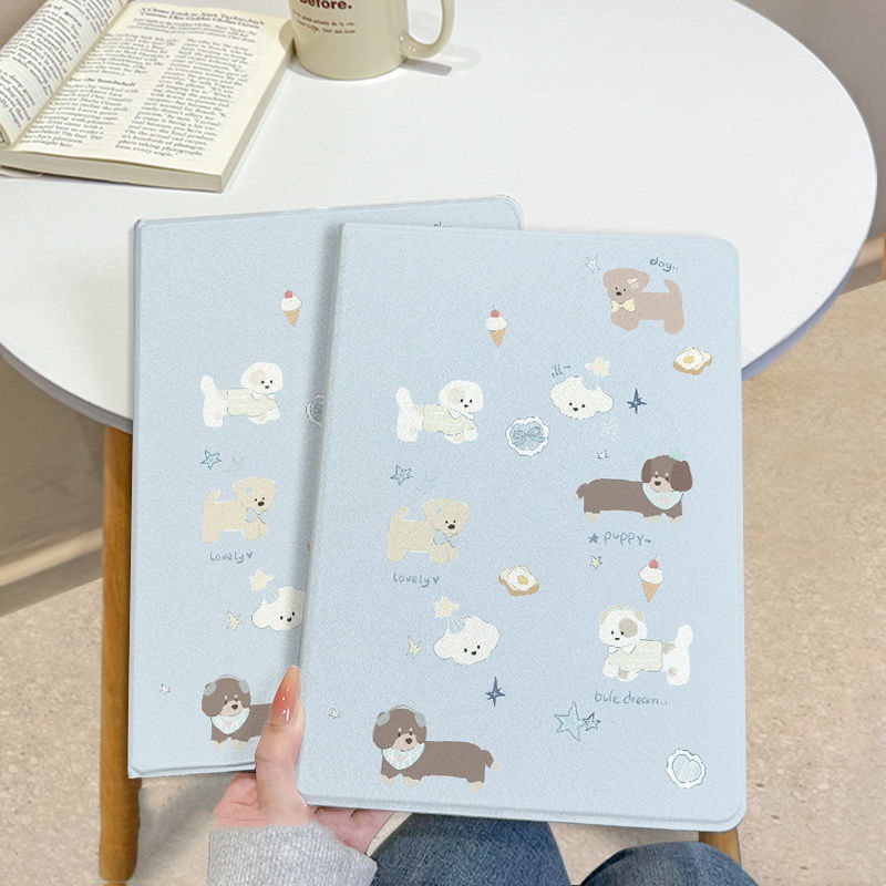 ins蓝底狗狗适用苹果iPadPro11平板壳保护套Air6/7书本式全包笔槽|undefined