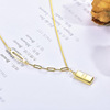 Bar, necklace, design chain for key bag  with letters, silver 925 sample, light luxury style