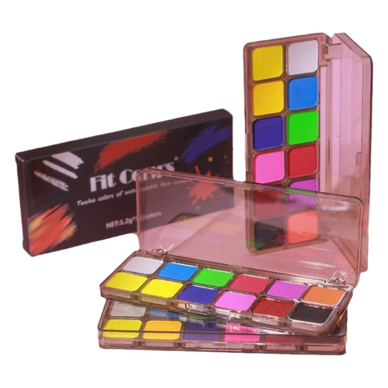 Палитра для макияжа Fit Colors, 12 цветов, водорастворимая, флуоресцентная, для боди-арта, для выступлений, для лица, тени для век, для трансграничной торговли