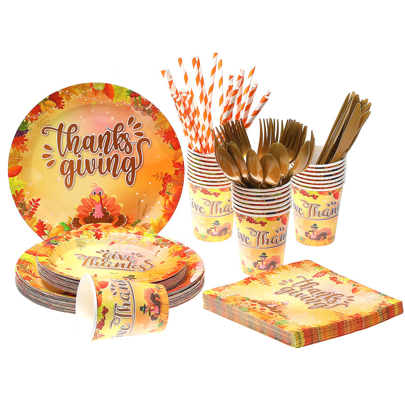 Amazon New Maple Leaf Thanksgiving Paper Tray suit Letters Leaves Turkey Paper Tray Paper Cup Paper Towel Scene Layout