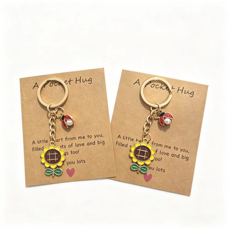 Cross-border English Greetings Sunflower Ladybug Keychain Pendant Cute Sunflower Bag Ornament Gift Wholesale