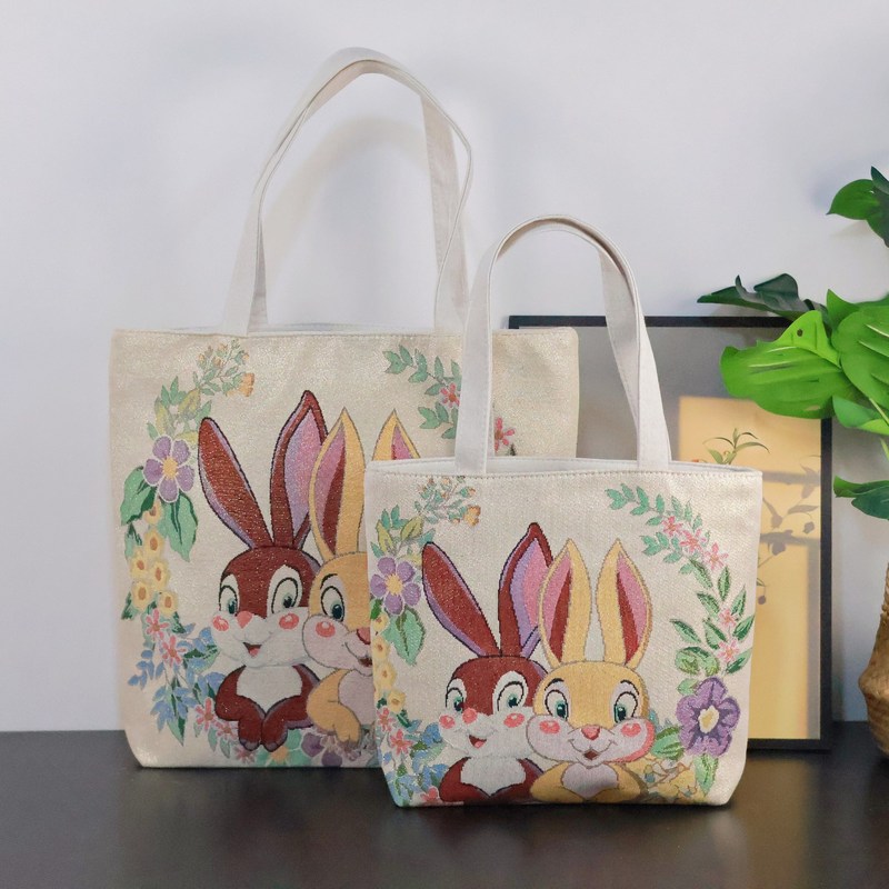 ゴールデンワイヤーかわいい新しい刺繍ショルダーバッグ仕事用両面キャンバスバッグ耐久性のあるキャンバスバッグウサギのポータブルバッグ送料無料|undefined