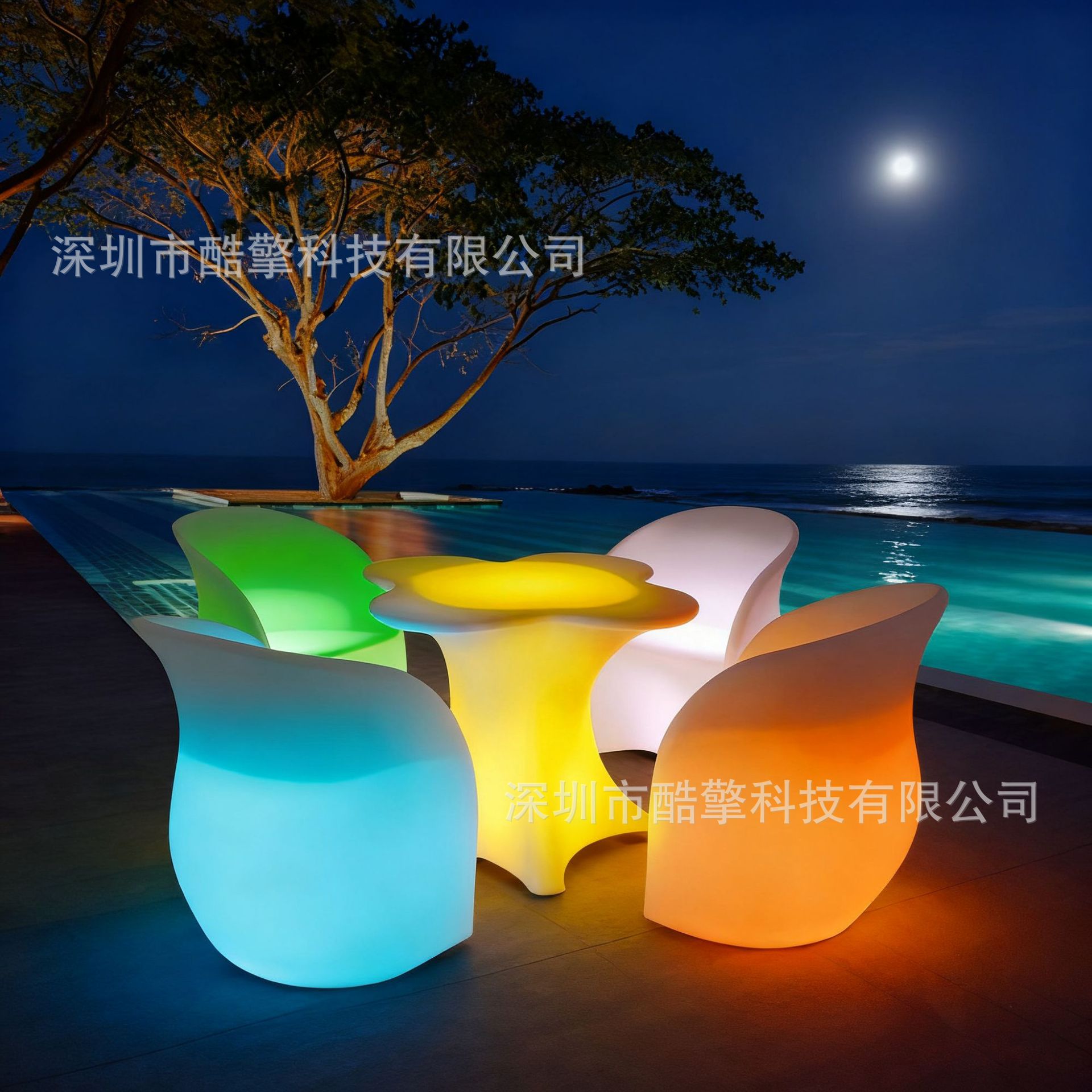 Fabricante cabello recto LED mesa de comedor sillas de mesa redonda muebles ktv colorido al aire libre impermeable rotomolding mesa y sillas de luz image 4