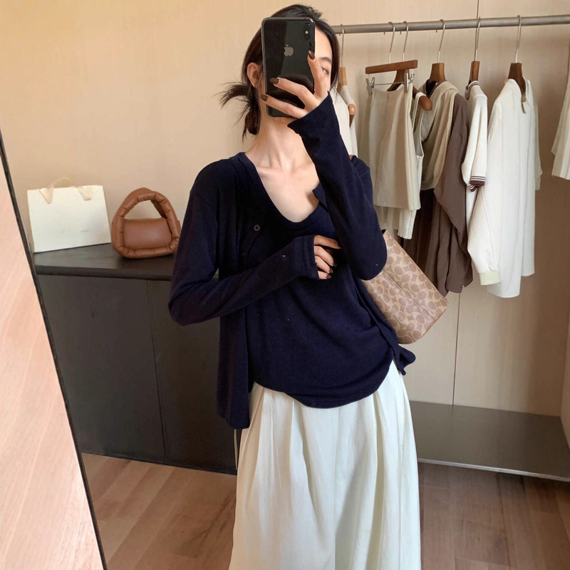Imitation Cashmere Knitwear Suit for Women 2025 Early Autumn New Korean Style Vest + Cardigan Casual Versatile Two-Piece Set