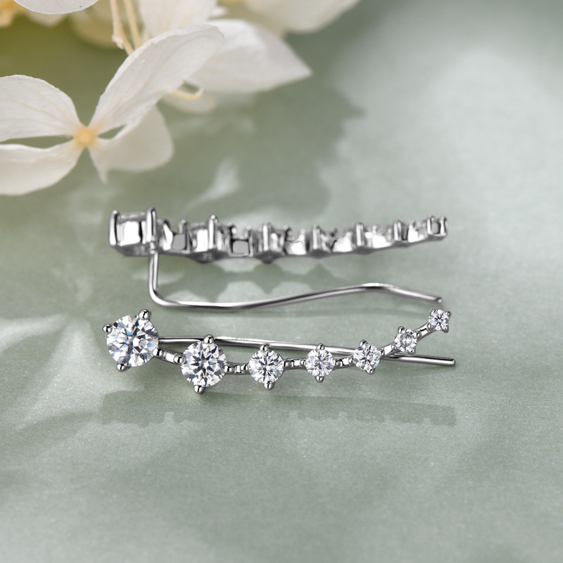 Moissanite Inlay Material Ear Studs Classification GRA Certificate Certification 1 Pair Quantity 1 Pair 925 Sterling Silver Moissanite GRA Certificate Geometric Ear Studs